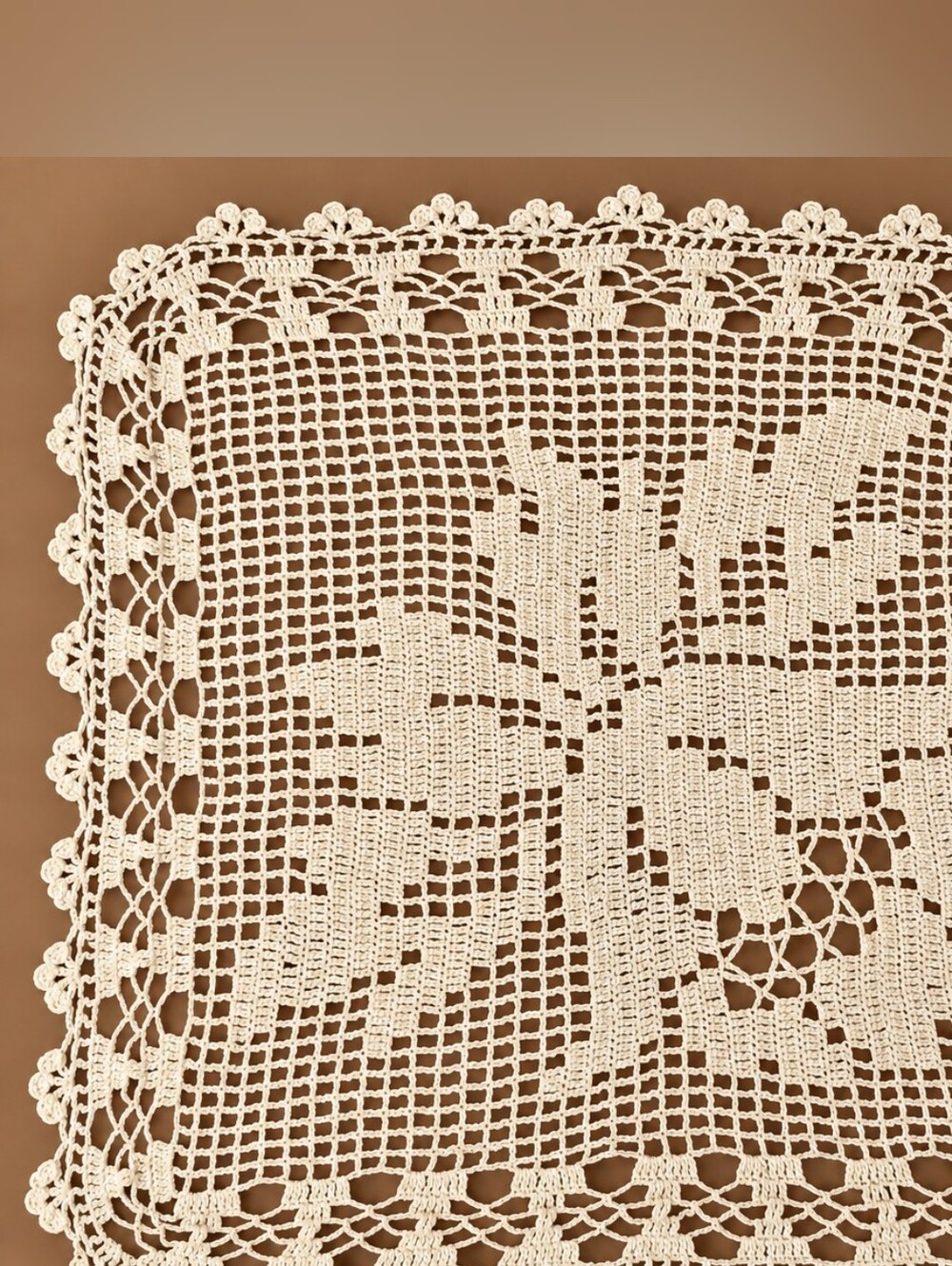 Vintage Hand Crocheted Filet Lace Doily 15x16 Floral Square Table Topper Cottage